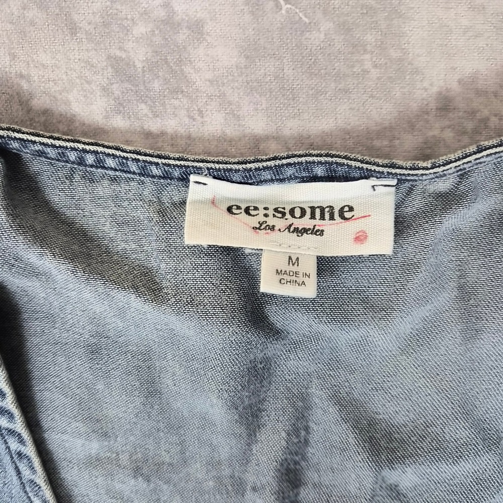 Wstern Denim Tie Front Top Womens Medium Coquette Cottagecore Boho Chic Country - Picture 5 of 8